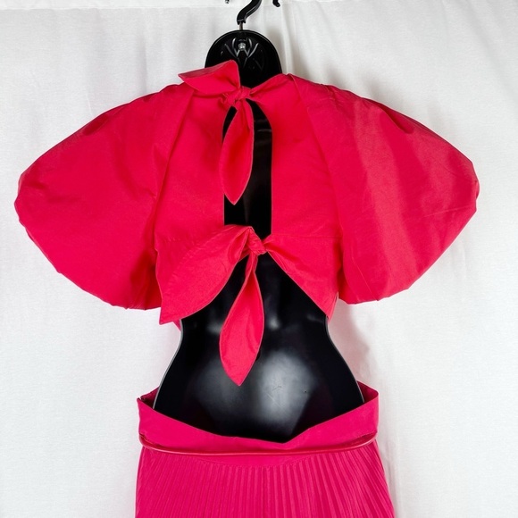 REBECCA VALLANCE Magdalena Red Puff Sleeve Open Back Cut Out Midi Dress US 10 - Picture 8 of 15